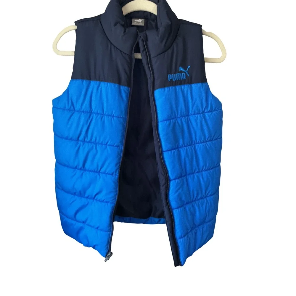 Puma Boys Blue Navy Quilted Puffer Vest Full Zip Size M 10/12